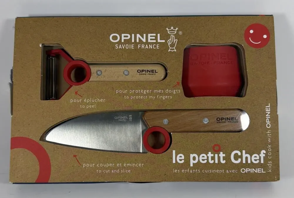 Opinel Le Petit Chef Trio Peeler, 4” Kitchen Knife, & Finger Guard - Open Box